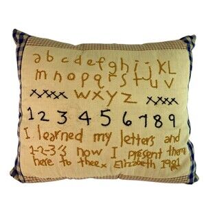 Primitive Look Stitched Sampler PIllow Check Fabric 12x10 Country Folkart